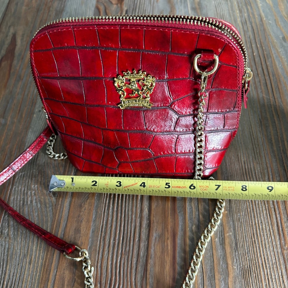 Pratesi Firenze Red Croc Embossed Leather Crossbody purse Bag Made in Italy Gold - Picture 5 of 14